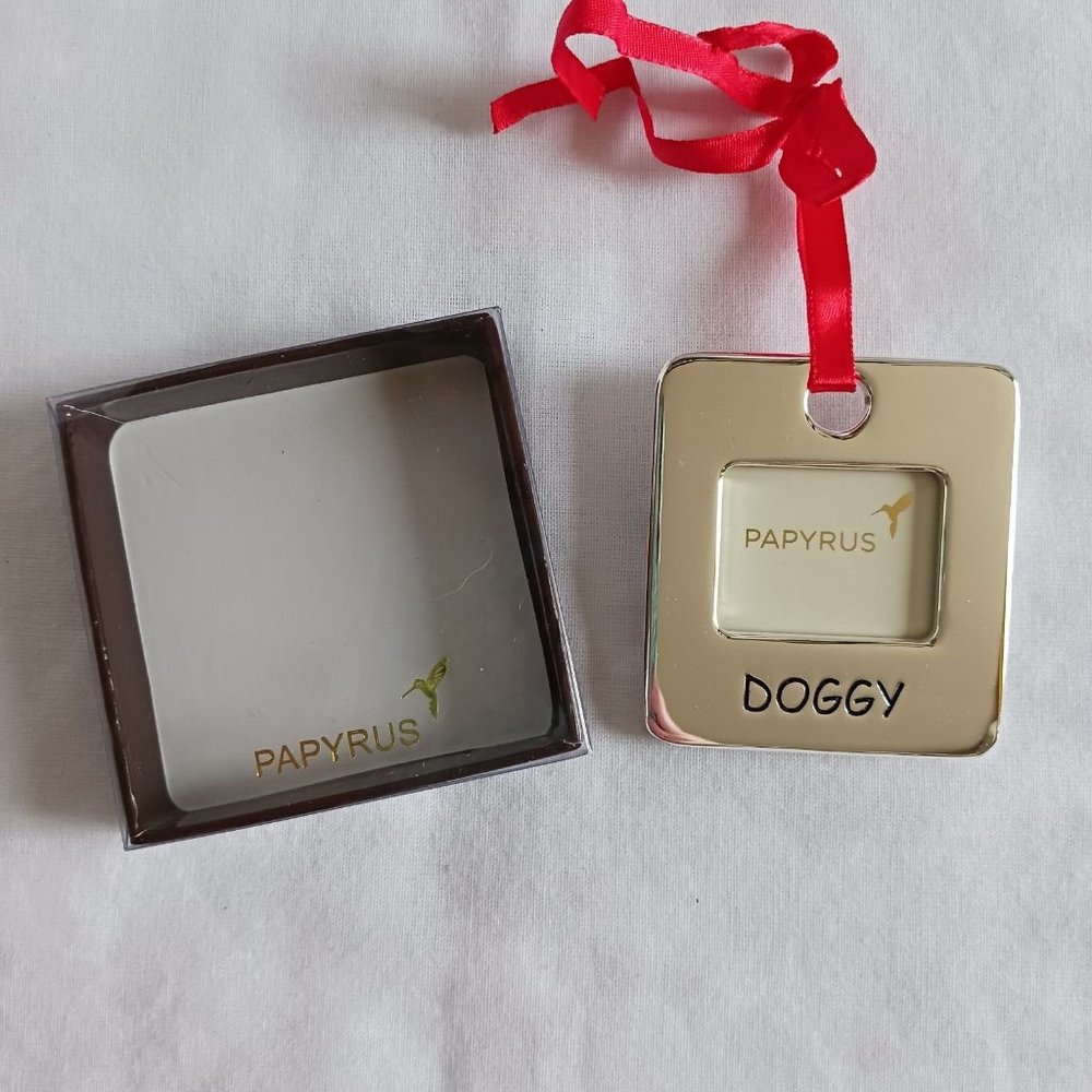 New Papyrus Silver metal‎ Square Dog Doggy frame red ribbon ornament gift box